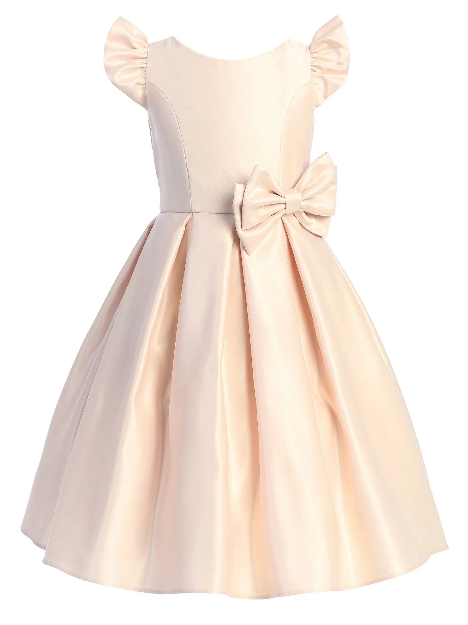 Girls Blush Flutter Sleeve Pleated Skirt Satin Junior Bridesmaid Dress 7-16