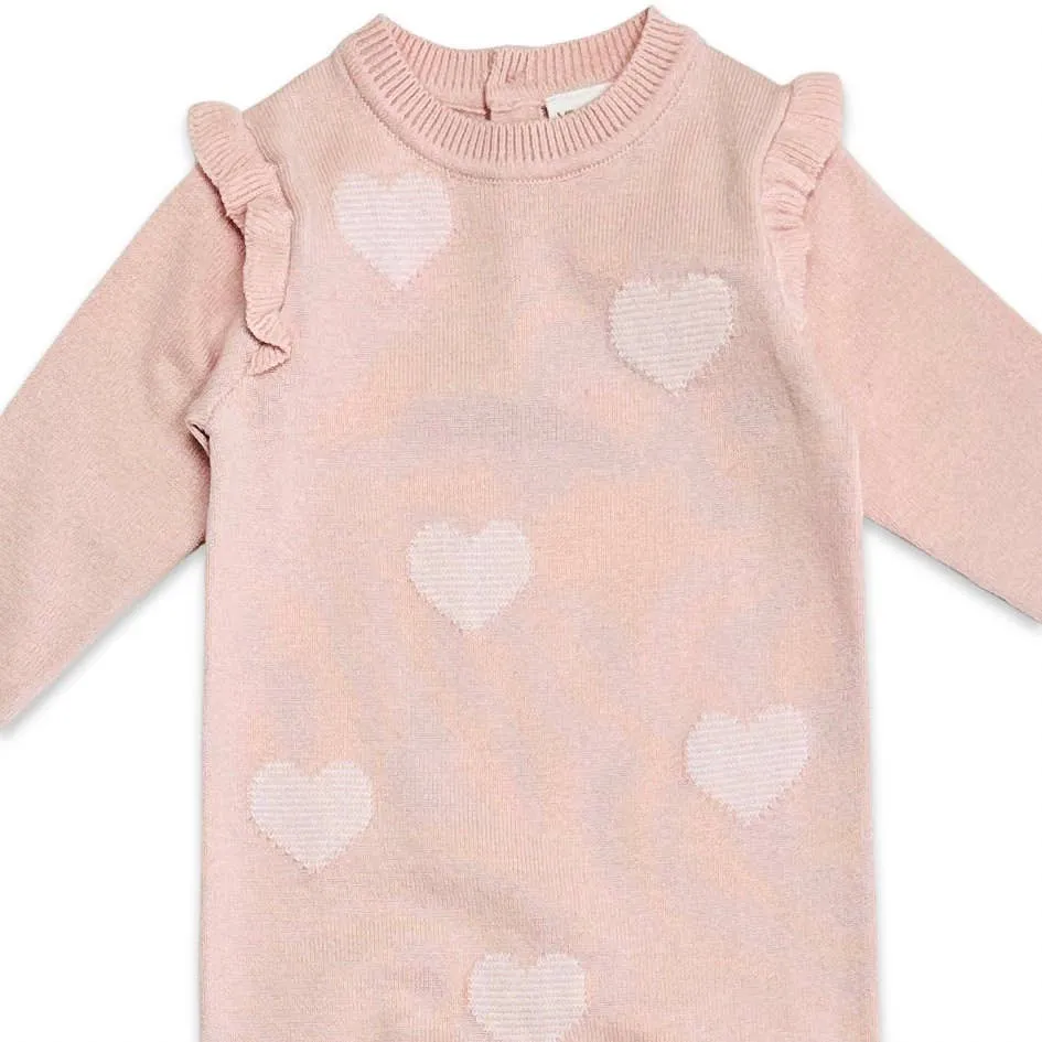 Hearts Jacquard Knit Baby Jumpsuit