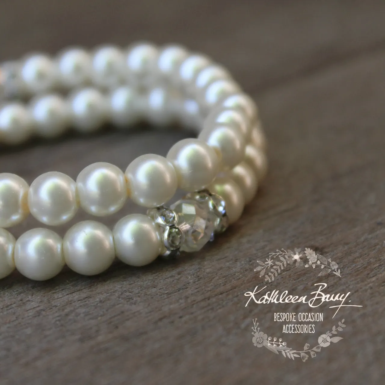 Mae glass pearl bracelet rhinestone detailing - bridesmaid gift - sold individually